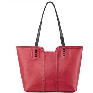 👑Women's Viva Magenta Leather Top Handle Zipper Pockets Classic Casual Tote Bag
